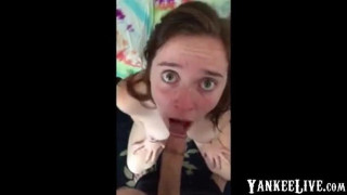 cute girl suck and fuck BF's cock and recieves a nice facial