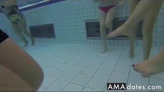 Teens give handjob and blowjob in the pool