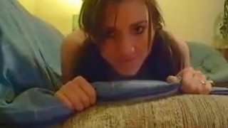 Real cutie fucked from behind facing cam and takes facial