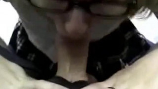 Buck teeth schoolgirl in glasses begs for facial, eats cum 