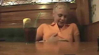 Blonde Teen Masturbates in restaurant