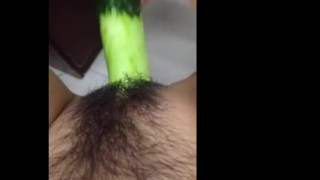Horney Chinese student shape cucumber as cock and fuck herse