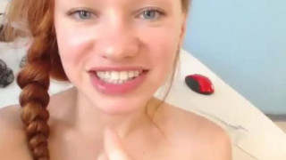 cute redhead records herself using vibrator and tight pussy