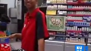 Black Store Clerk sucks white cock on the job Ebony