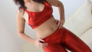 Amazing Curvy British Babe Kirsty in Shiny Red Spandex