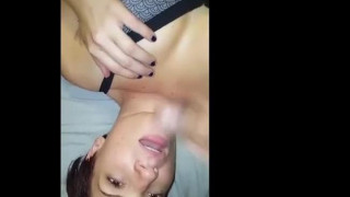 Giving the girlfriend a mouthful of cum to swallow