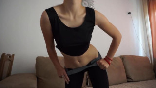 a pretty girl in leggings challenges a guy to fuck her and creampie her wet perfect pussy