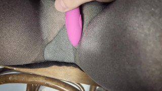 College girl pussy in nylon pantyhose excited with vibrator to orgasm by deskmate
