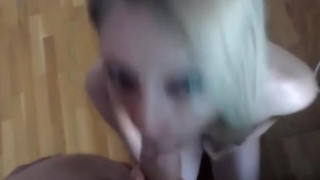 pale skinny blonde sucks dick and takes facial on cam
