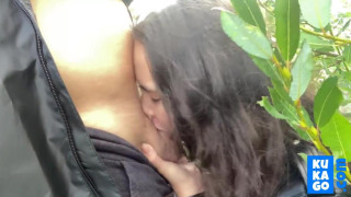 Publicly Fucked In The Bushes Girlfriend In A Black Leather Jacket And A Mini Skirt And Removed The Condom During Sex