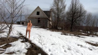 Naked girl in the spring village