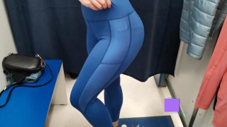 Girl in the fitting room  Workout leggings  POV 