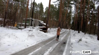 Nude Girl walking in an abandoned campsite