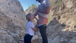 gave his cock in the mouth of a beautiful blonde outdoors in a canyon